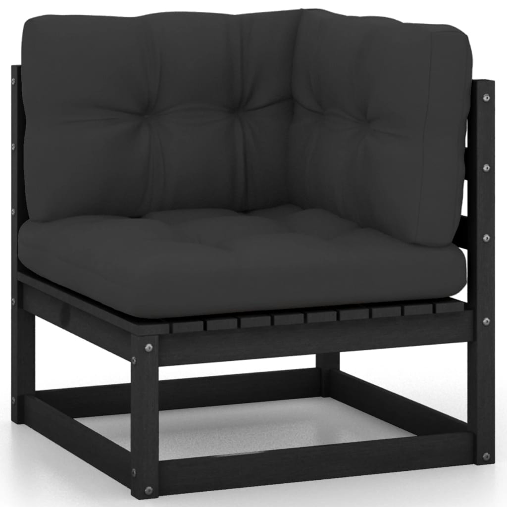 10-tlg. Garten-Lounge-Set mit Kissen Schwarz Kiefer Massivholz